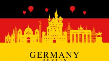 Germany flag, Berlin travel landmark.